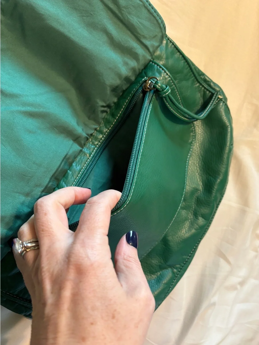 Emerald Green Faux Leather Slouchy Hobo Shoulder Bag